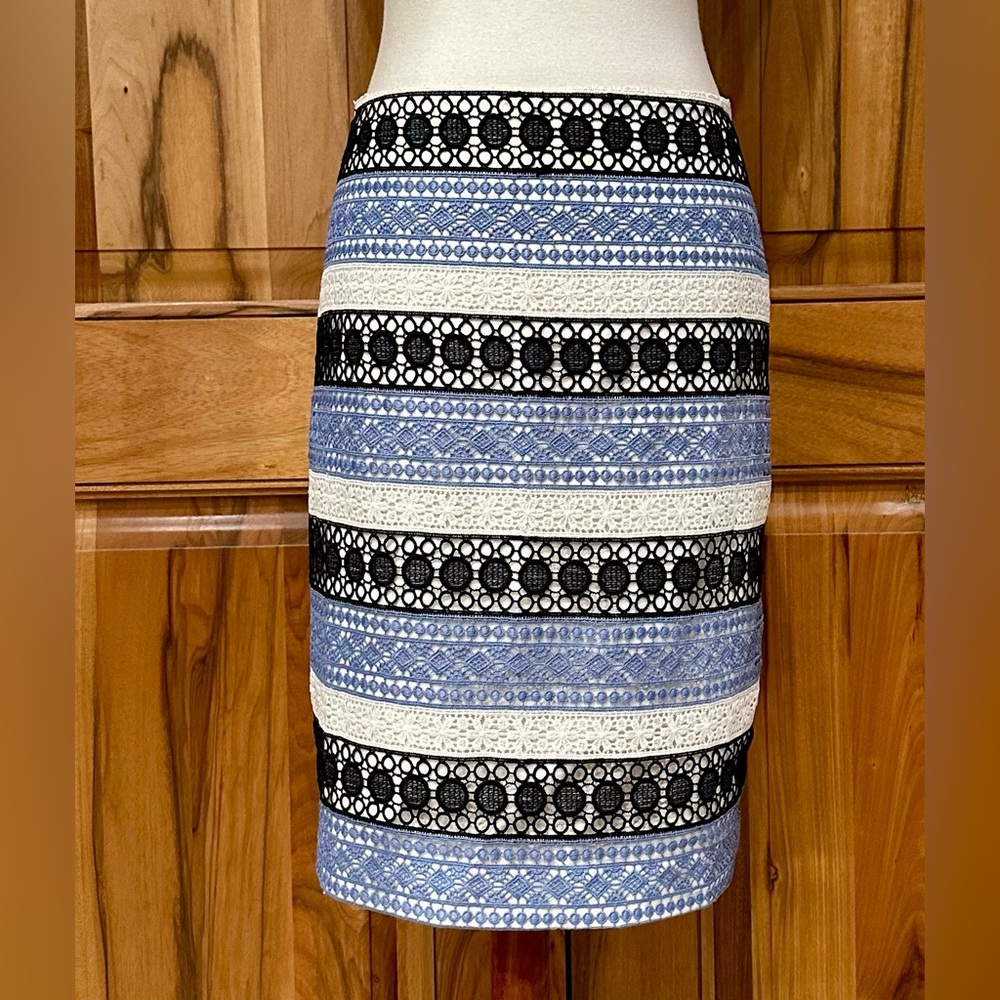 Talbots Petites Peekaboo Crochet Lace Stripes Fully Lined Pencil Skirt - EUC 12P